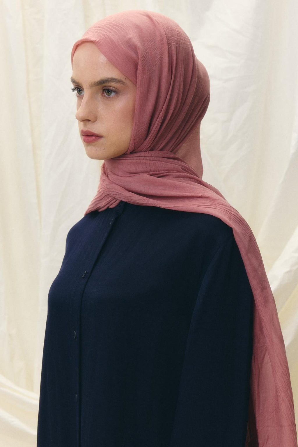 Lilyum gül kurusu saçak püsküllü pamuklu şal | Renk: Gül kurusu