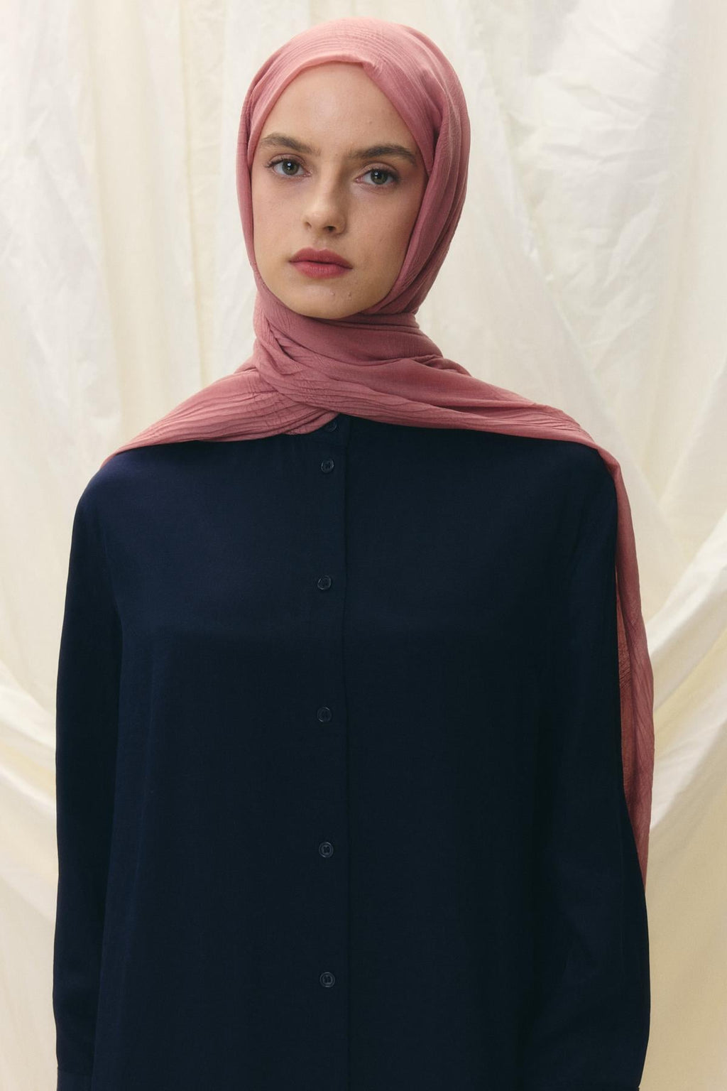 Lilyum gül kurusu saçak püsküllü pamuklu şal | Renk: Gül kurusu