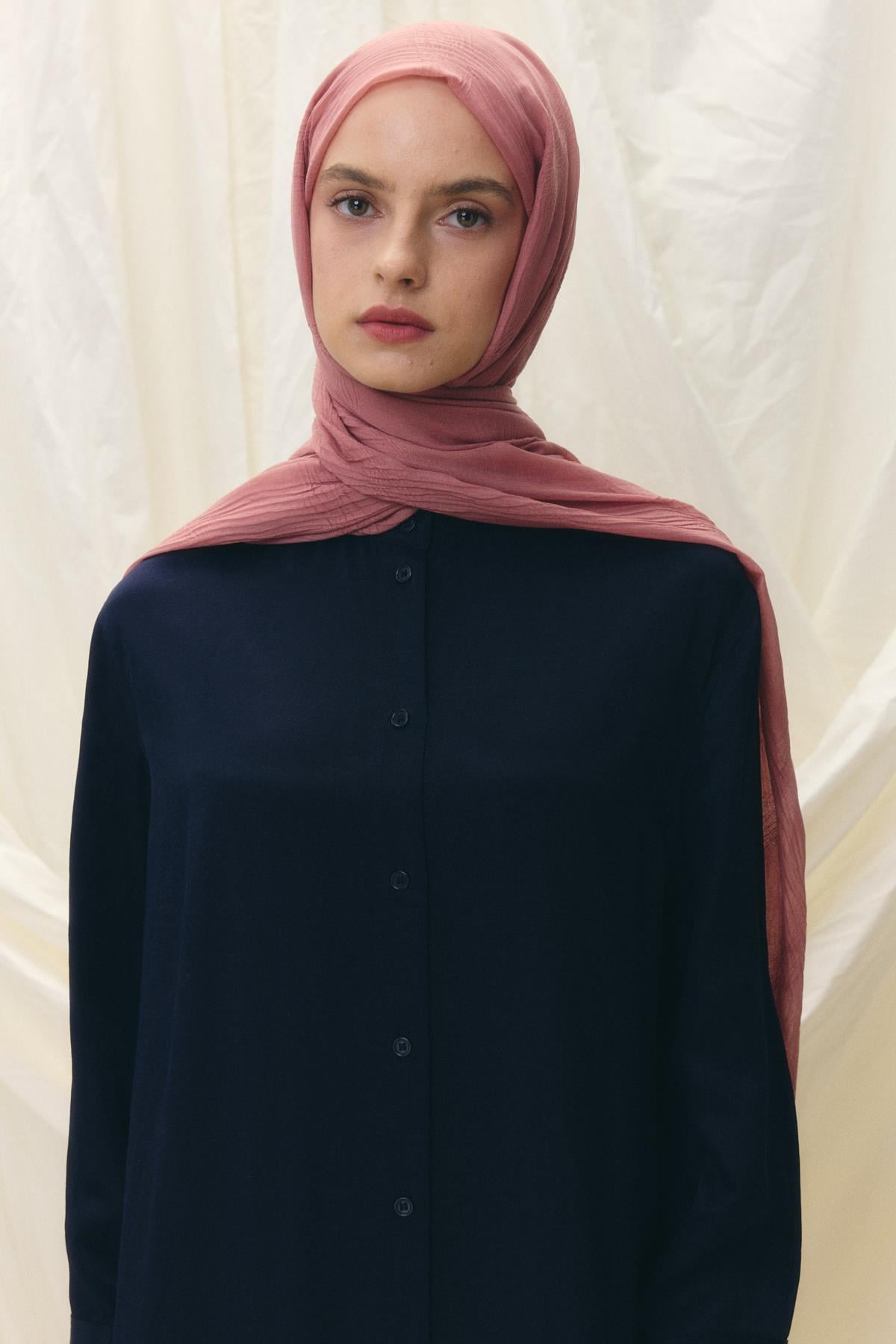 Lilyum gül kurusu saçak püsküllü pamuklu şal | Renk: Gül kurusu