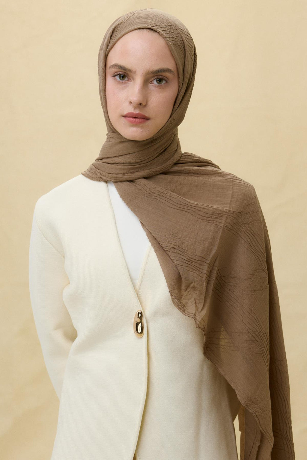 Lilyum koyu camel saçak püsküllü pamuklu şal | Renk: Koyu camel