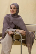 Lilyum kurşun gri saçak püsküllü pamuklu şal | Renk: Kurşun gri