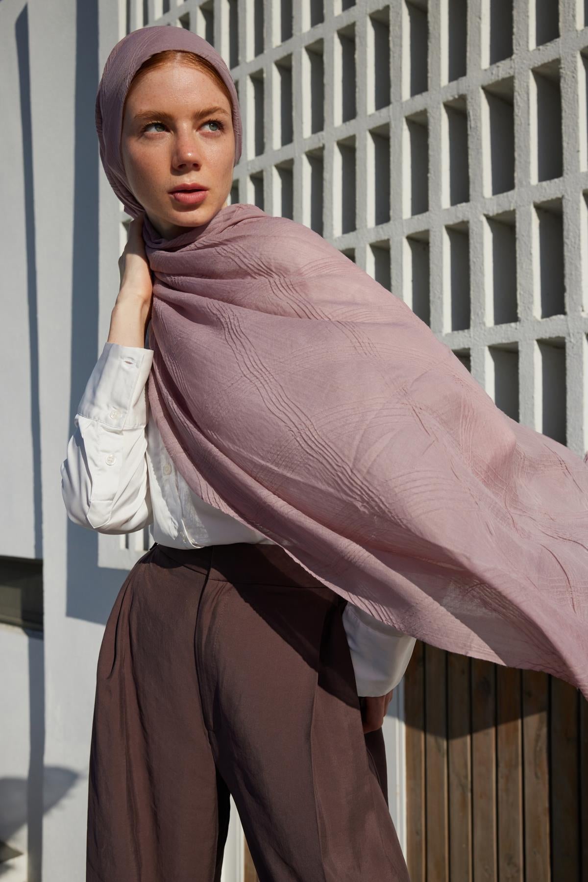 Lilyum orta pembe saçak püsküllü pamuklu şal | Renk: Orta pembe