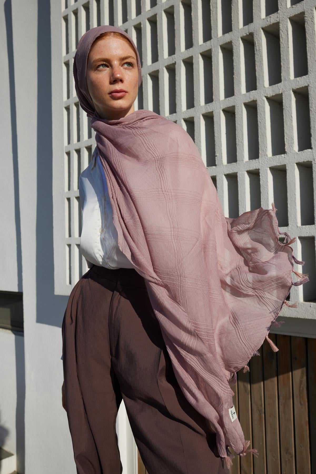 Lilyum orta pembe saçak püsküllü pamuklu şal | Renk: Orta pembe