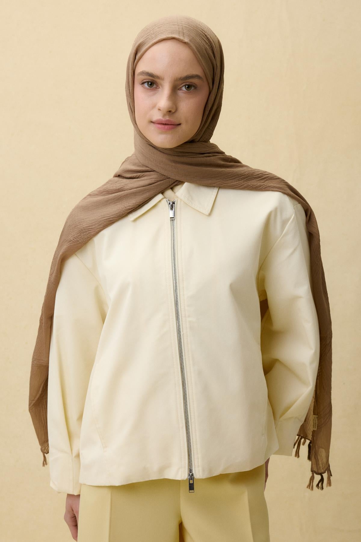 Lilyum vizon renk saçak püsküllü pamuklu şal | Renk: Vizon