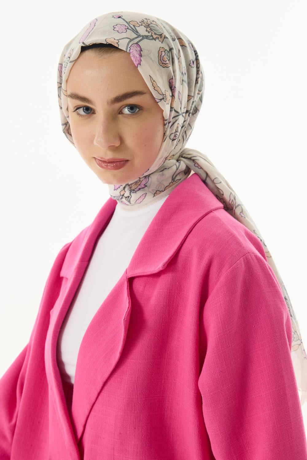 Lina krem-pembe nine desen pamuklu şal | Renk: Krem pembe
