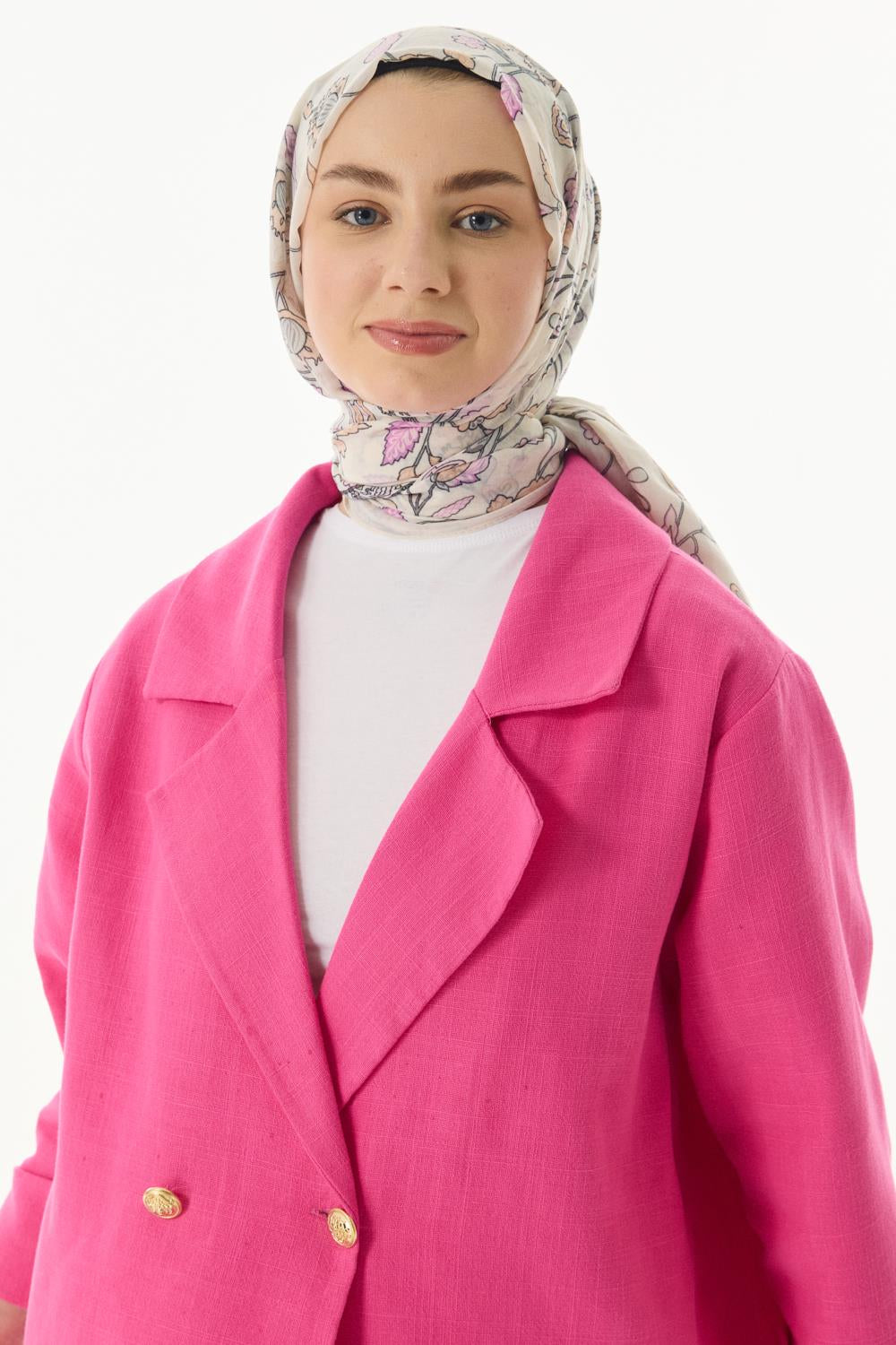 Lina krem-pembe nine desen pamuklu şal | Renk: Krem pembe