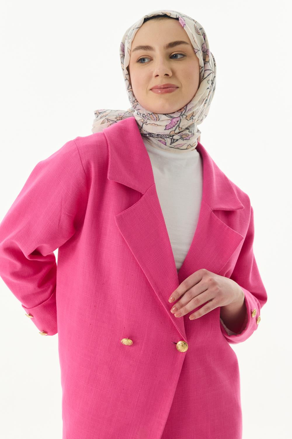 Lina krem-pembe nine desen pamuklu şal | Renk: Krem pembe