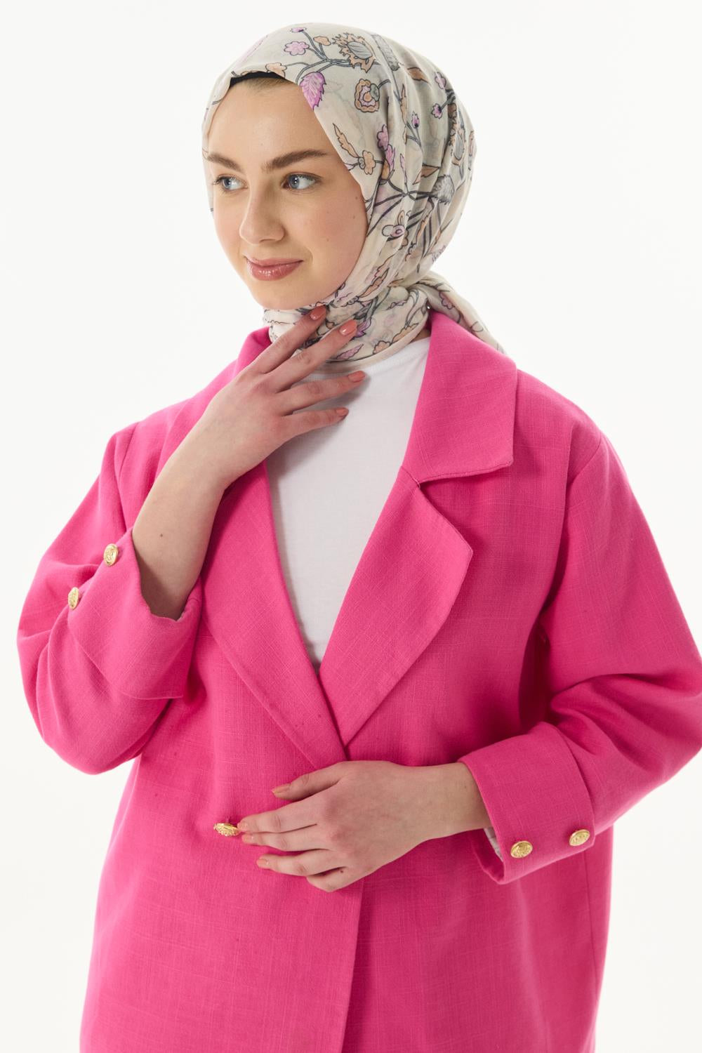 Lina krem-pembe nine desen pamuklu şal | Renk: Krem pembe