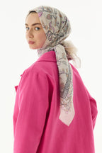 Lina krem-pembe nine desen pamuklu şal | Renk: Krem pembe