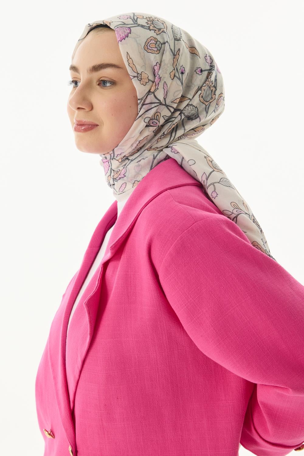 Lina krem-pembe nine desen pamuklu şal | Renk: Krem pembe