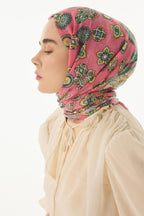 Lotus şeker pembe fiyonk desen pamuklu şal | Renk: Şeker pembe