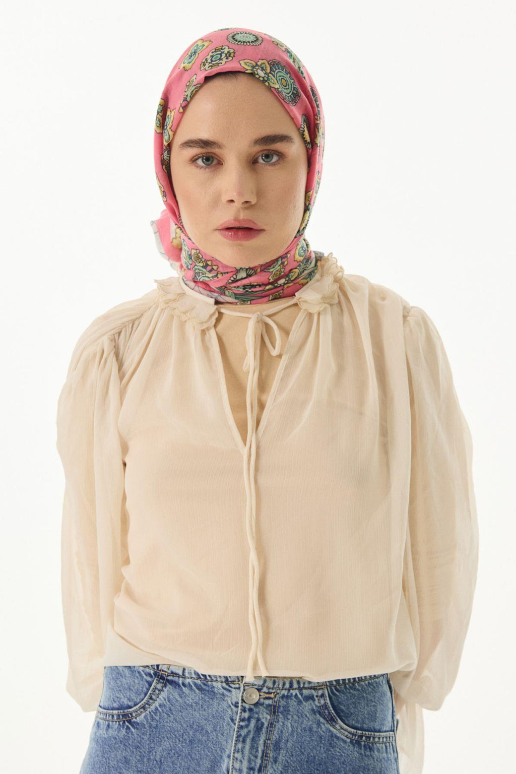 Lotus şeker pembe fiyonk desen pamuklu şal | Renk: Şeker pembe