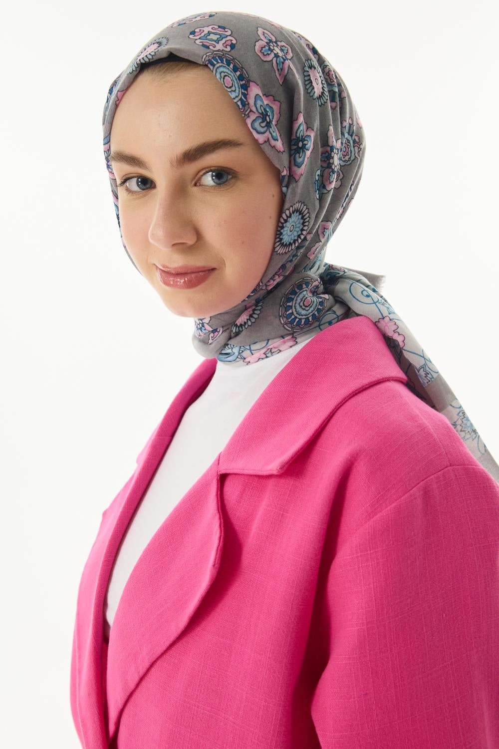 Lotus gri fiyonk desen pamuklu şal | Renk: Gri
