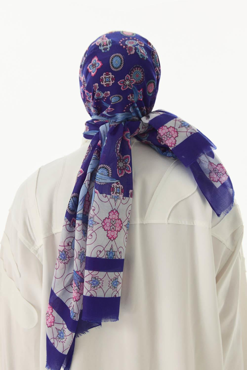Lotus morcivert fiyonk desen pamuklu şal | Renk: Morcivert
