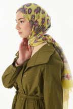 Lotus sarı fiyonk desen pamuklu şal | Renk: Sarı