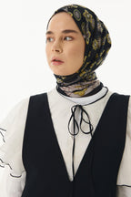 Lotus siyah fiyonk desen pamuklu şal | Renk: Siyah