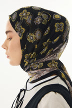 Lotus siyah fiyonk desen pamuklu şal | Renk: Siyah