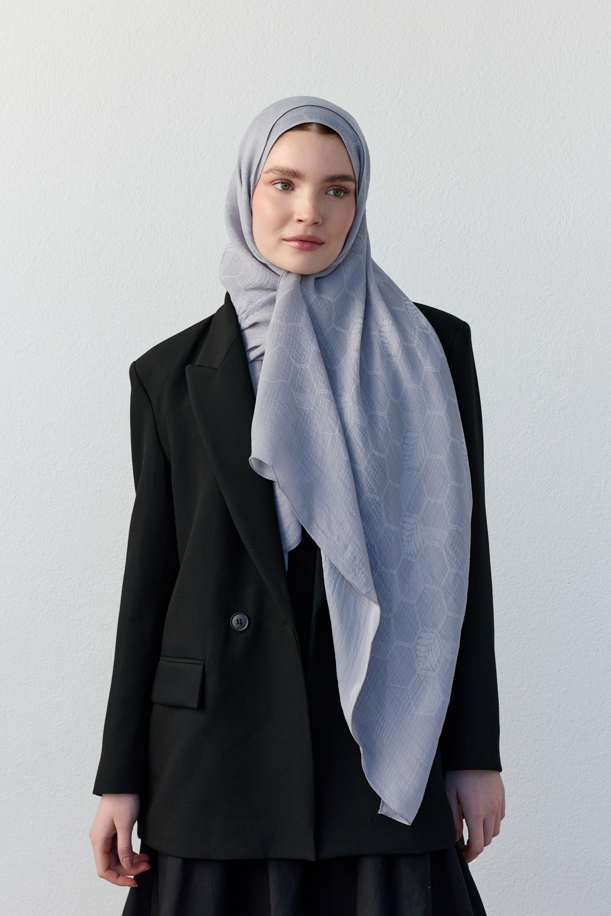 Luna başak jakarlı gümüş rengi şal | Renk: Hakigümüş