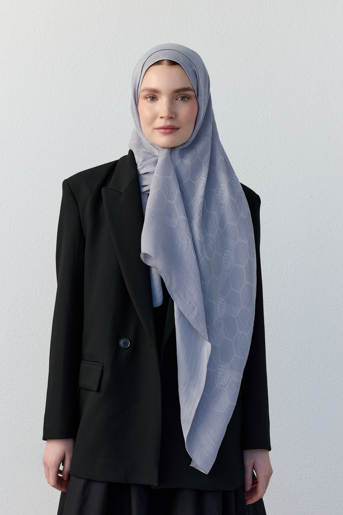 Luna başak jakarlı gümüş rengi şal | Renk: Hakigümüş