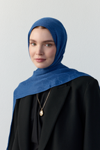 Luna başak jakarlı indigo mavi şal | Renk: Hakiindigo mavi
