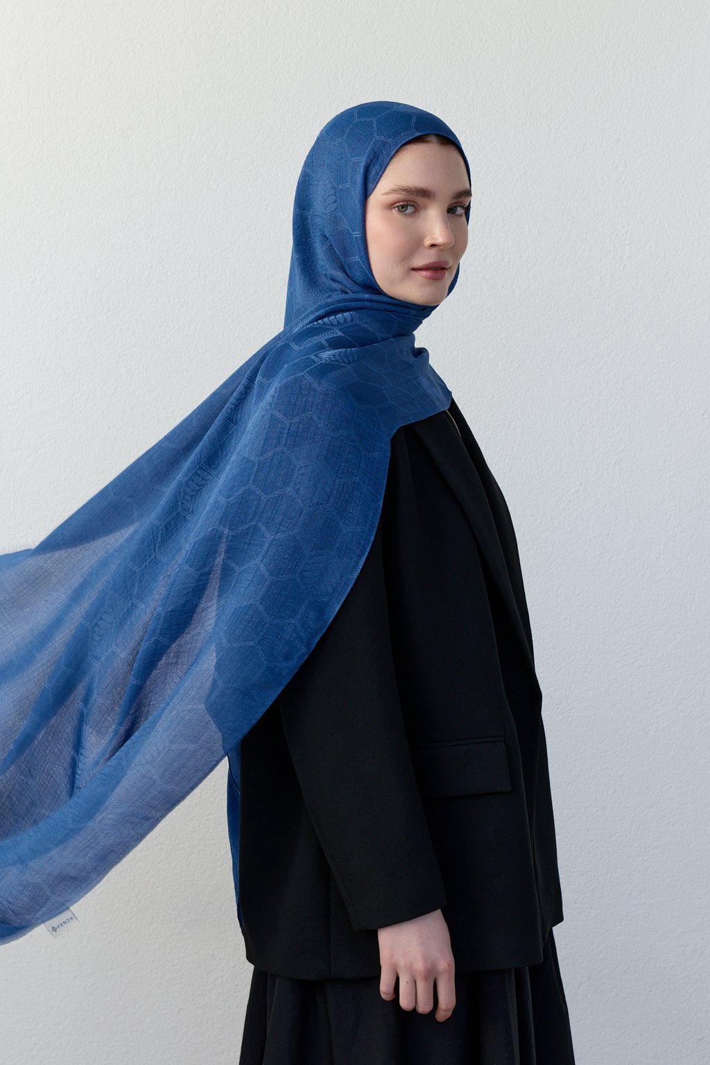 Luna başak jakarlı indigo mavi şal | Renk: Hakiindigo mavi