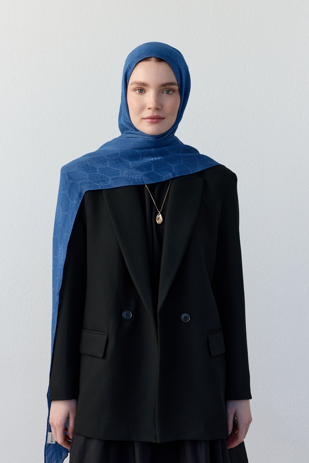 Luna başak jakarlı indigo mavi şal | Renk: Hakiindigo mavi