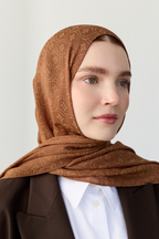 Luna logo jakarlı kahve gold şal | Renk: Hakikahve gold