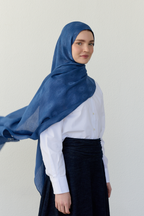 Luna yıldız jakarlı indigo mavi şal | Renk: Hakiindigo mavi