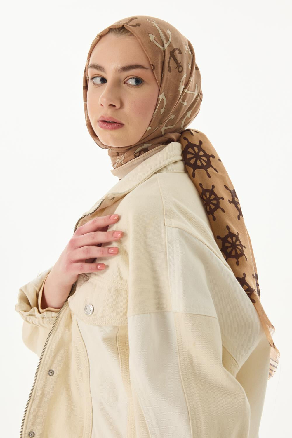 Mabel dümen kahve-vizon desen pamuklu şal | Renk: Kahve vizon