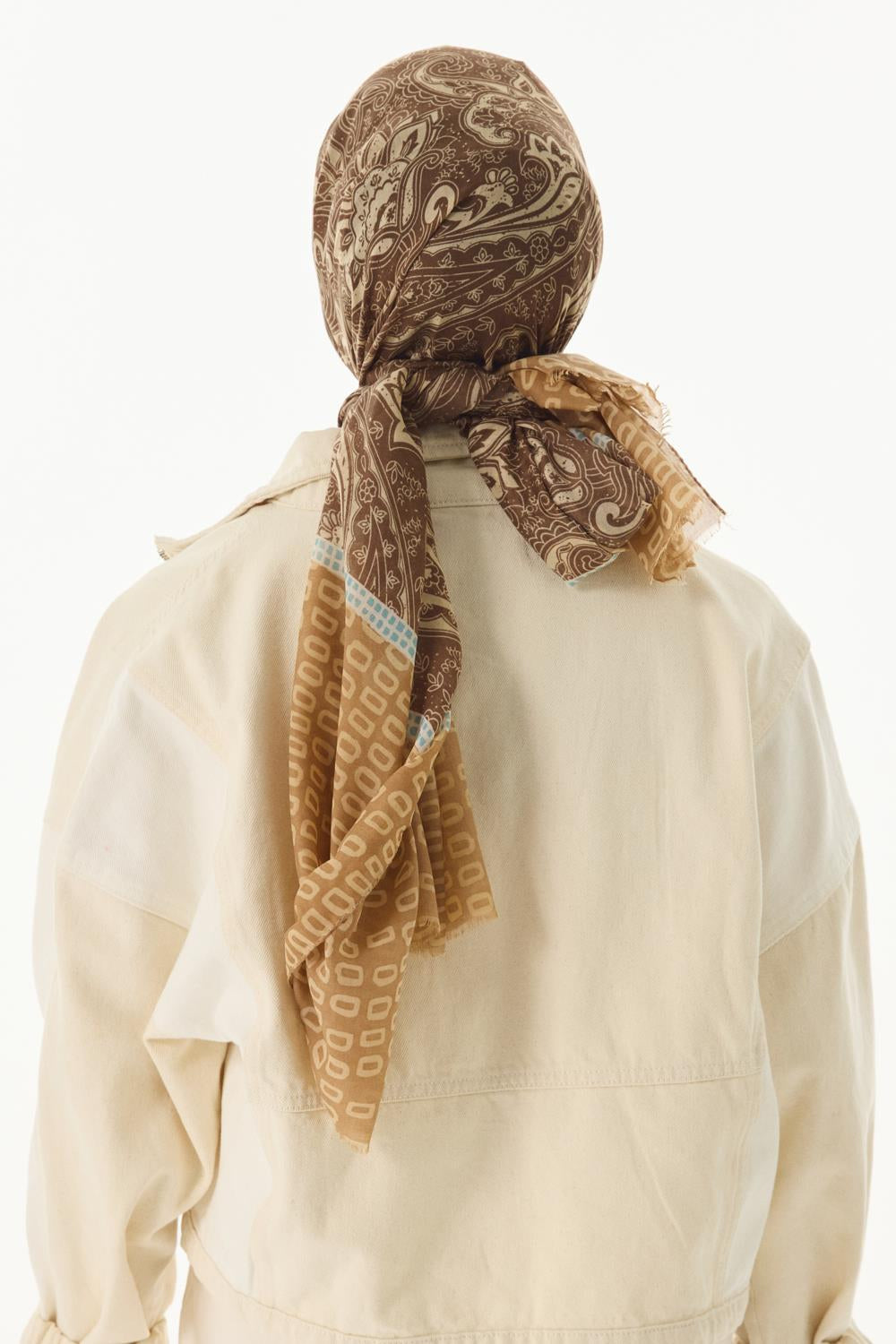 Mila camel etnik kutu desen pamuklu şal | Renk: Camel