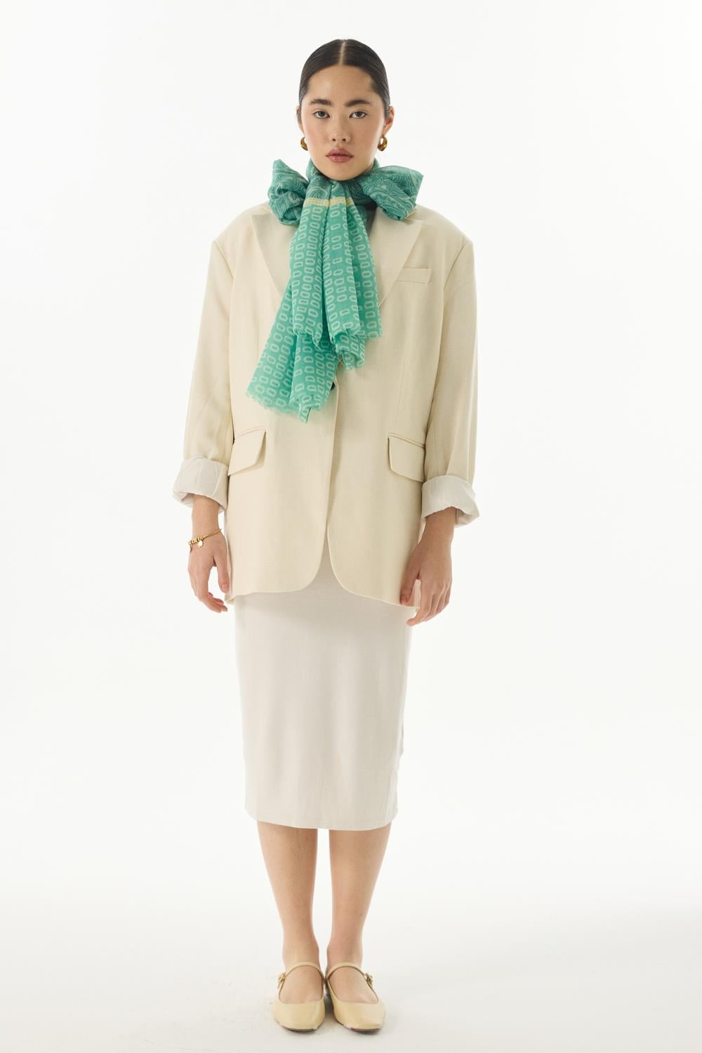 Mila yeşil etnik kutu desen pamuklu şal | Renk: Yeşil