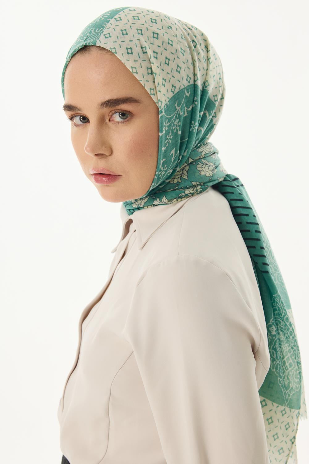 Mira çağla yeşil etnik desen pamuklu şal | Renk: Çağla yeşil