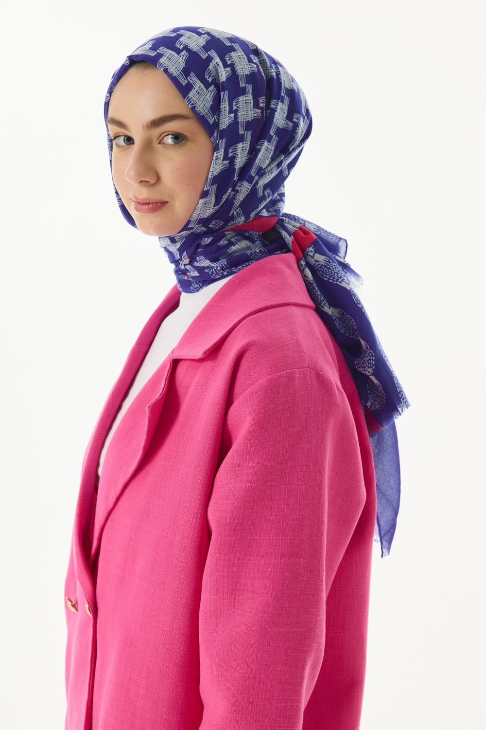 Misty saks mavi çizgi desen pamuklu şal | Renk: Saks mavi