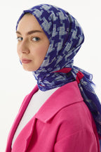 Misty saks mavi çizgi desen pamuklu şal | Renk: Saks mavi