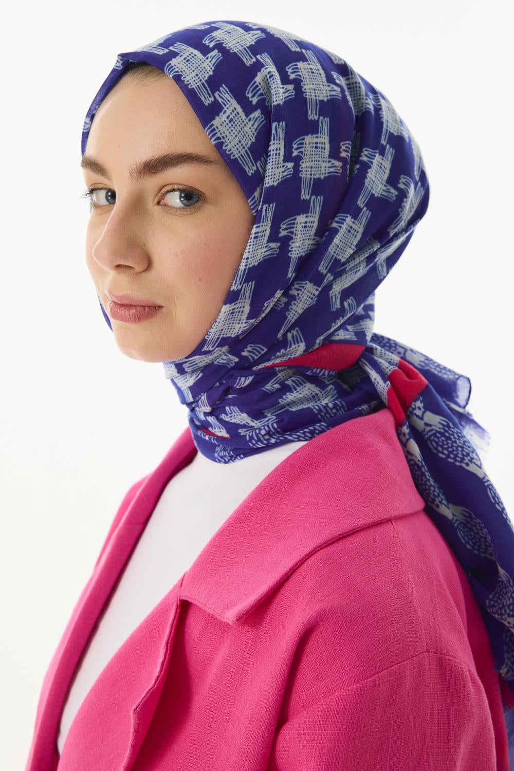 Misty saks mavi çizgi desen pamuklu şal | Renk: Saks mavi