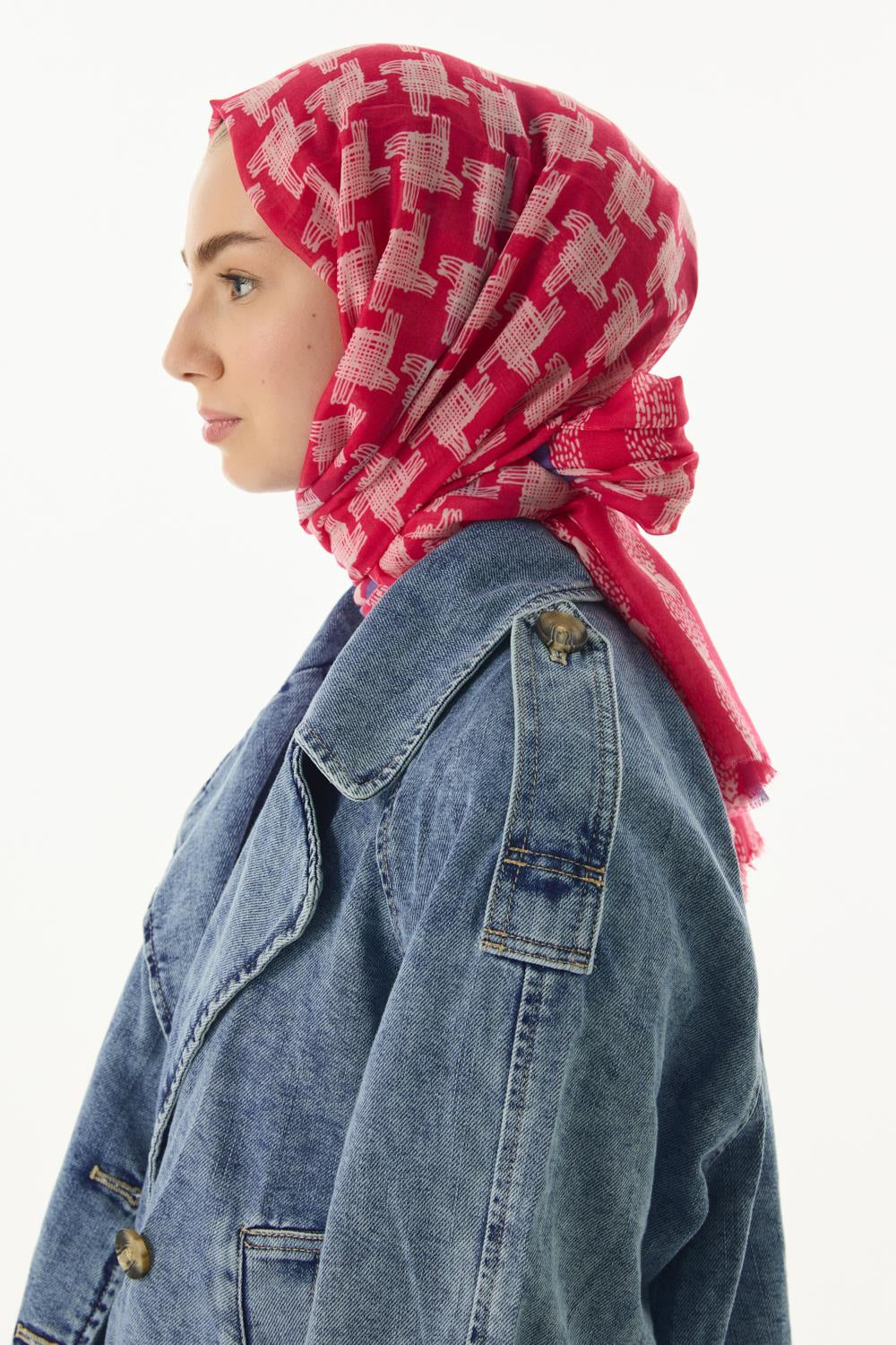 Misty fuşya çizgi desen pamuklu şal | Renk: Fuşya