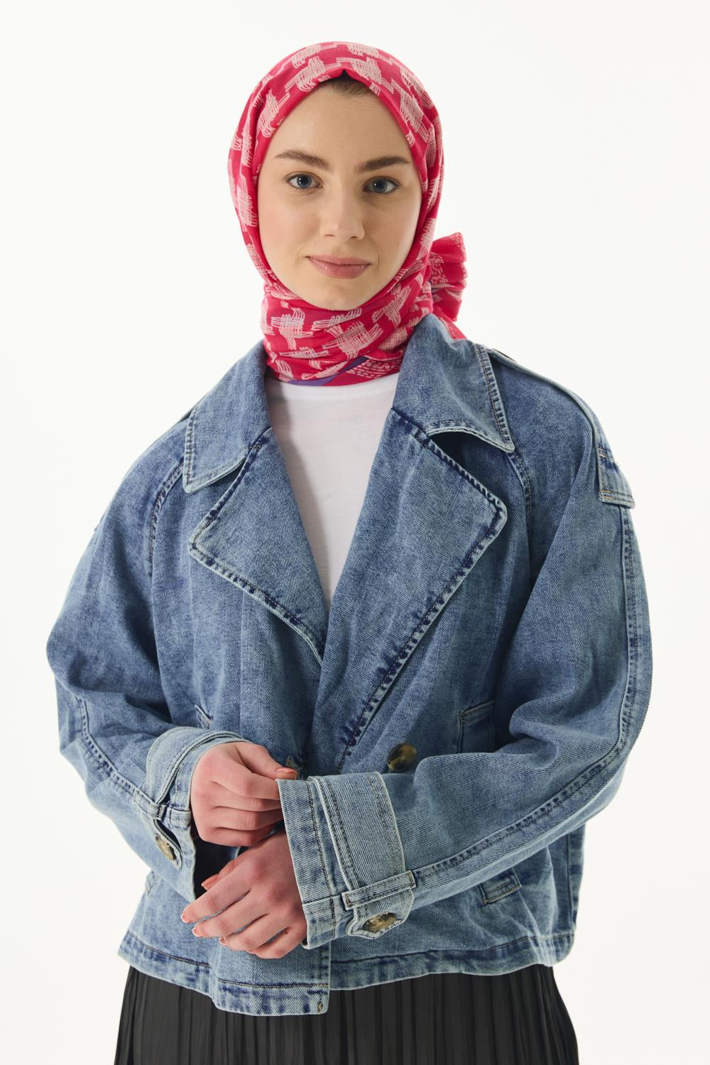 Misty fuşya çizgi desen pamuklu şal | Renk: Fuşya