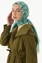 Misty mint yeşil çizgi desen pamuklu şal | Renk: Mint yeşil