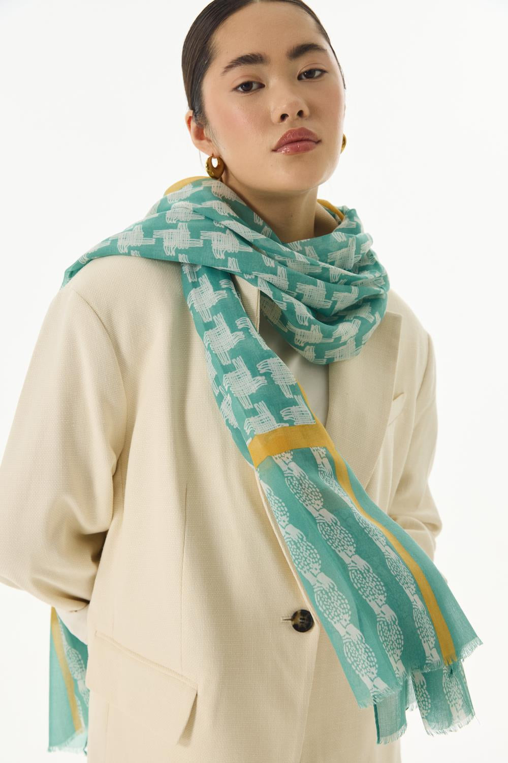 Misty mint yeşil çizgi desen pamuklu şal | Renk: Mint yeşil