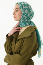 Misty mint yeşil çizgi desen pamuklu şal | Renk: Mint yeşil