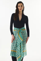 Misty mint yeşil çizgi desen pamuklu şal | Renk: Mint yeşil