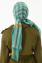 Misty mint yeşil çizgi desen pamuklu şal | Renk: Mint yeşil