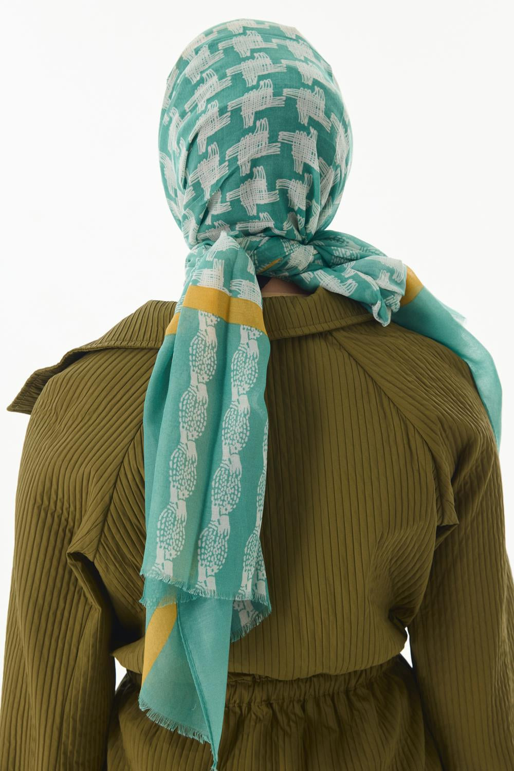Misty mint yeşil çizgi desen pamuklu şal | Renk: Mint yeşil