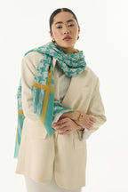 Misty mint yeşil çizgi desen pamuklu şal | Renk: Mint yeşil