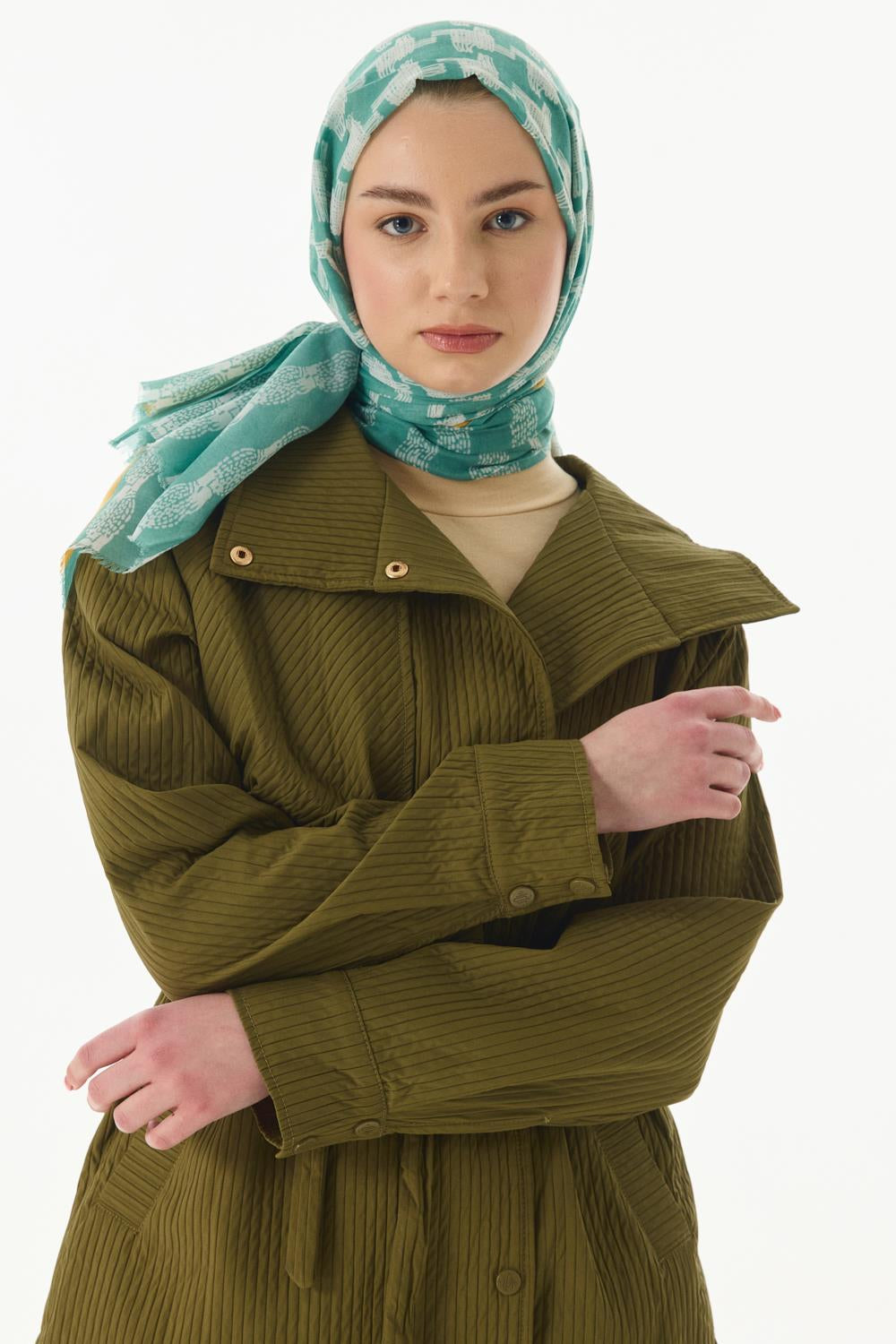 Misty mint yeşil çizgi desen pamuklu şal | Renk: Mint yeşil