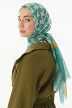 Misty mint yeşil çizgi desen pamuklu şal | Renk: Mint yeşil