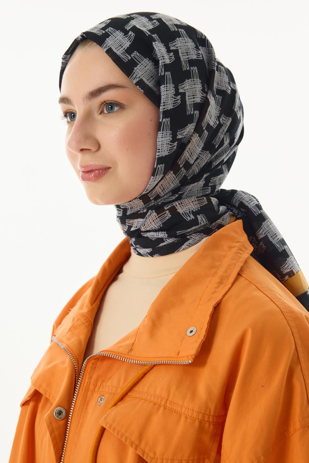 Misty siyah çizgi desen pamuklu şal | Renk: Siyah