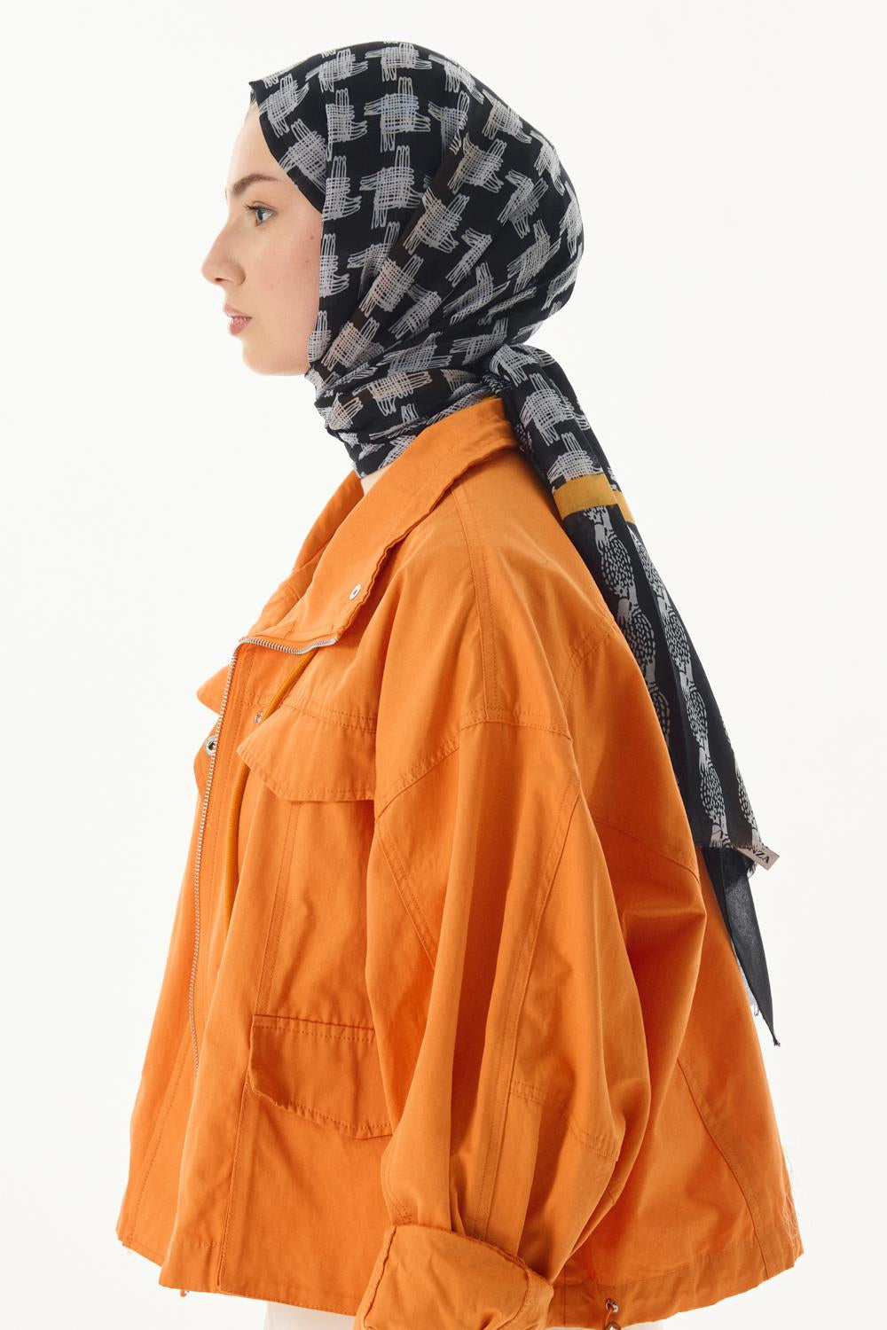 Misty siyah çizgi desen pamuklu şal | Renk: Siyah
