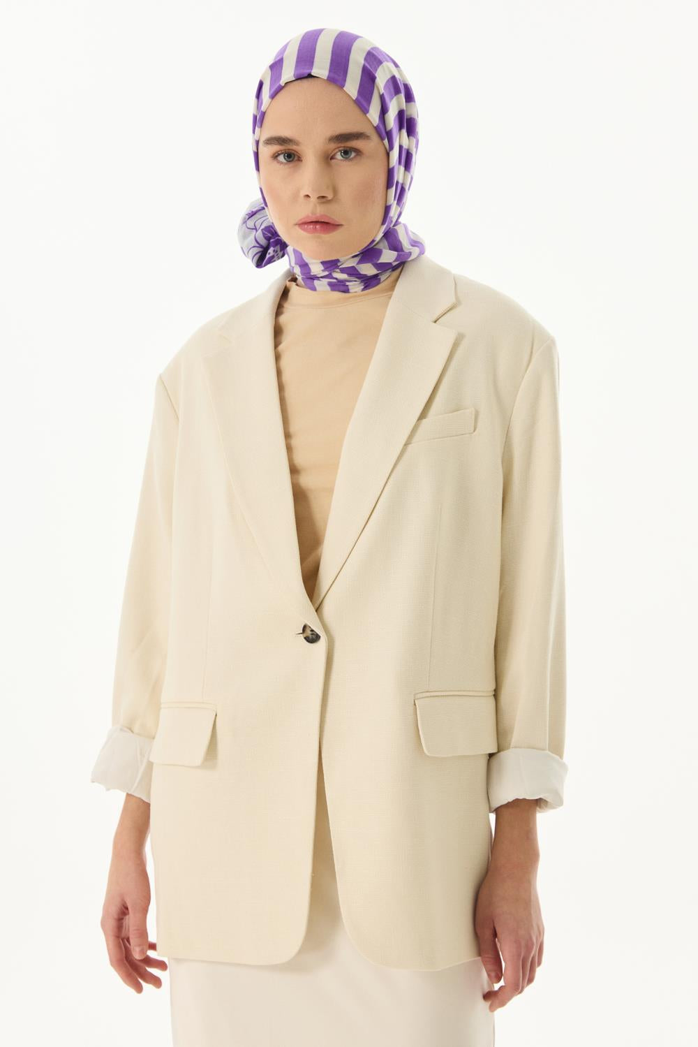 Pamela eflatun çizgili sarmaşık desen pamuklu şal | Renk: Eflatun