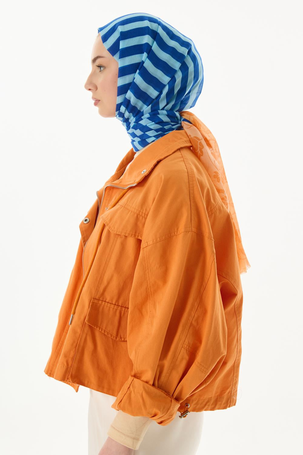 Pamela oranj çizgili sarmaşık desen pamuklu şal | Renk: Oranj
